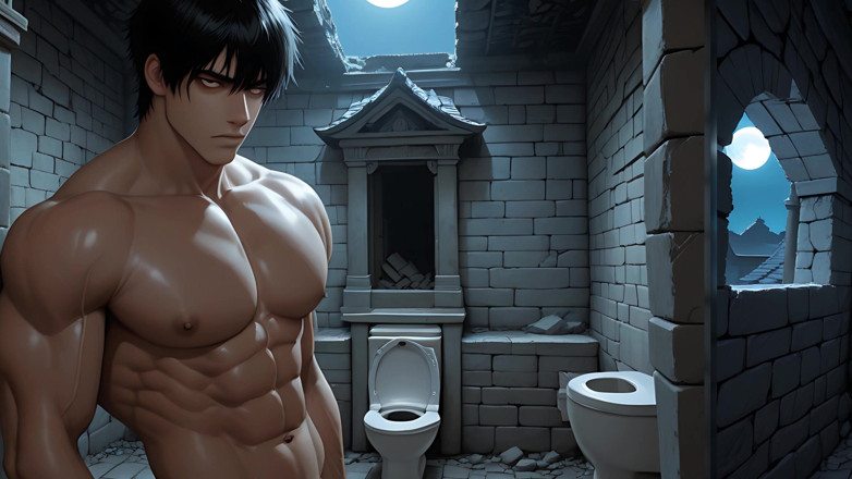 LustMen: East Asian Handsome Boy Jerking in Library Toilet Under Moonlight...