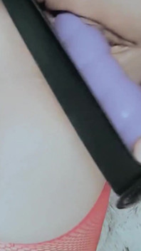 Hot MILF Pleasuring Her Wet Pussy with Dildo in Fishnet Glasses