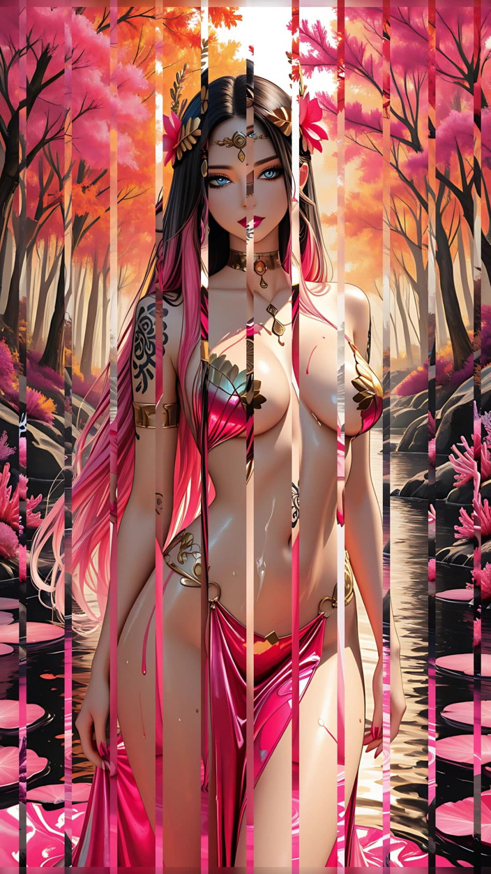 LustRender: 这个诱人的玛雅美女与腰长黑色的紫色头发会让你震惊