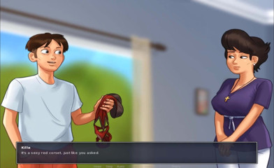 Hentai World: Summertime saga - Helen e fetiche por espartilho vermelho