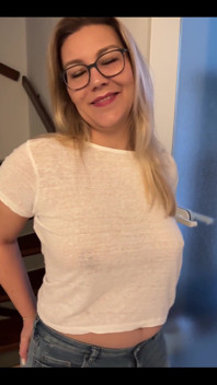 Going to Frankfurt Now Without a Bra and with a Sheer Top