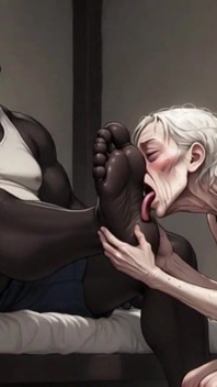 90 Year Old Granny Slave Licking Giant Black Man Feet - Wet Pussy Pleasure