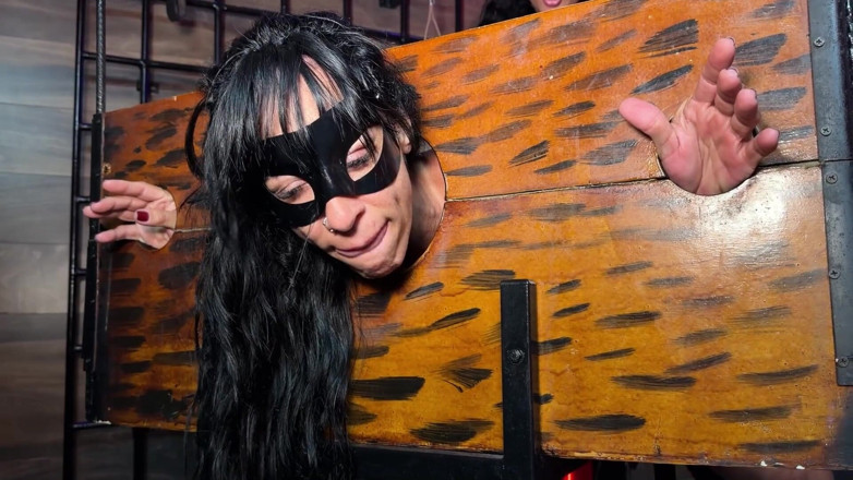 Elektra Dominatrix: 단두대에서 그녀의 질을 몰아넣는 것