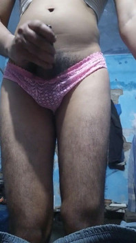 Young Indian Sissy Femboy in His Step Sister's Bra and Panties While Jerking Until Cum
