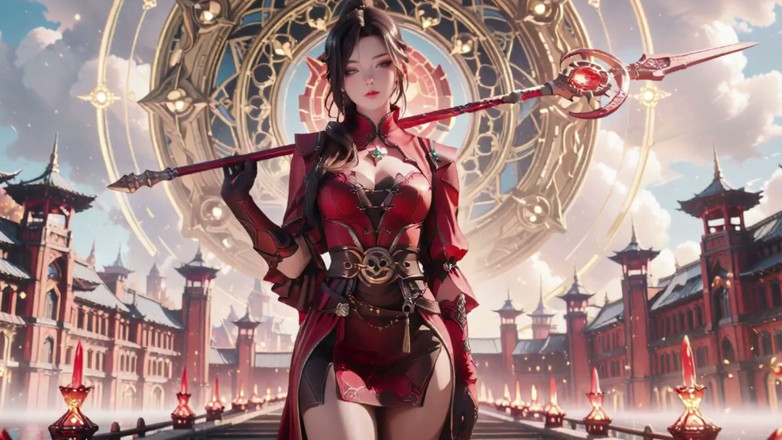 Seraphina Vale: 浮遊都市の赤い鎧の女王!壮大なファンタジーの挑発。