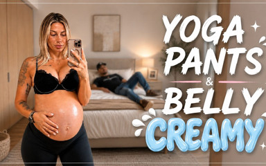 ep3kofficial: Enceinte en pantalon de yoga et crème sur le ventre