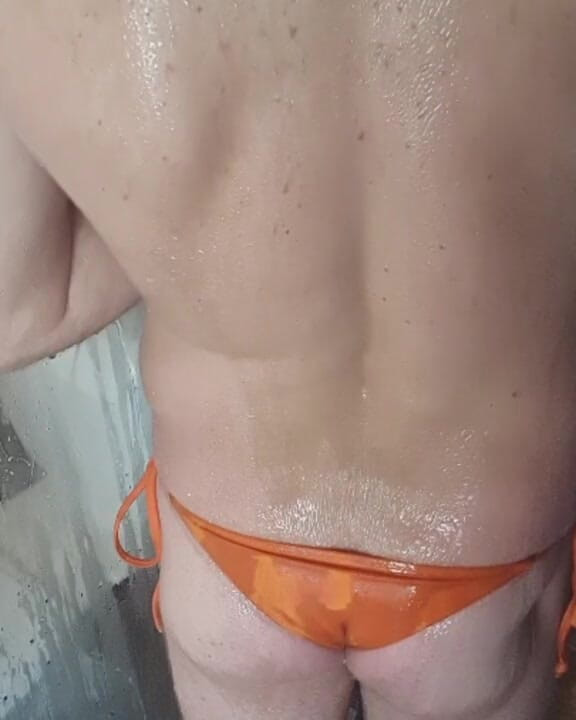 Madaussiehere: Sexy Crossdressing Wet Orange Bikini