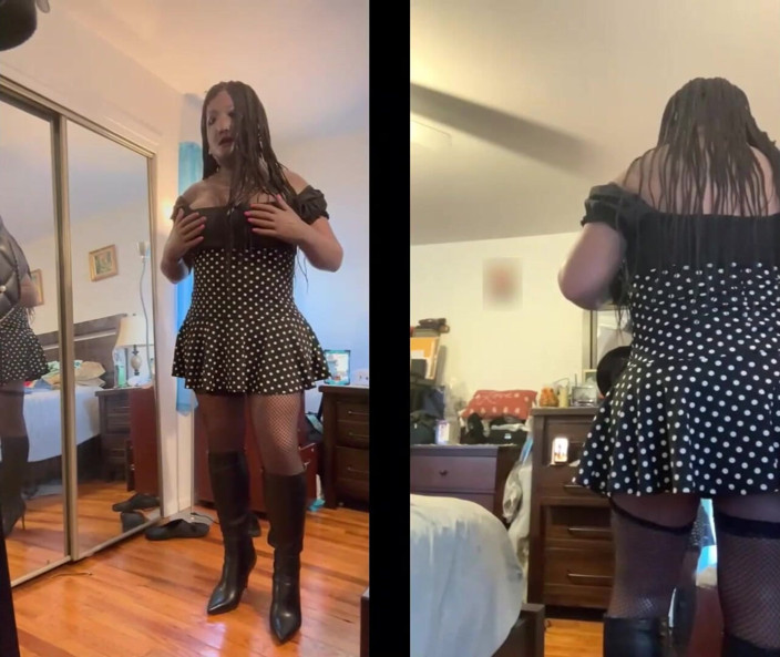 Deanna Doll: Black Babe Danae in a Short Polka Dot Dress Fucking...
