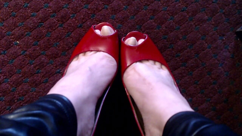 Abby Anna: Long real nails red sling back pumps