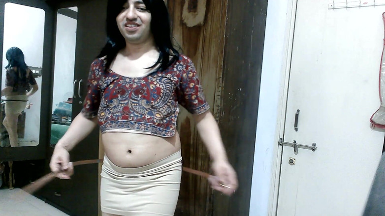 Cute & Nude Crossdresser: Sexy sissy crossdresser femboy Sweet Lollipop in a printed blouse...