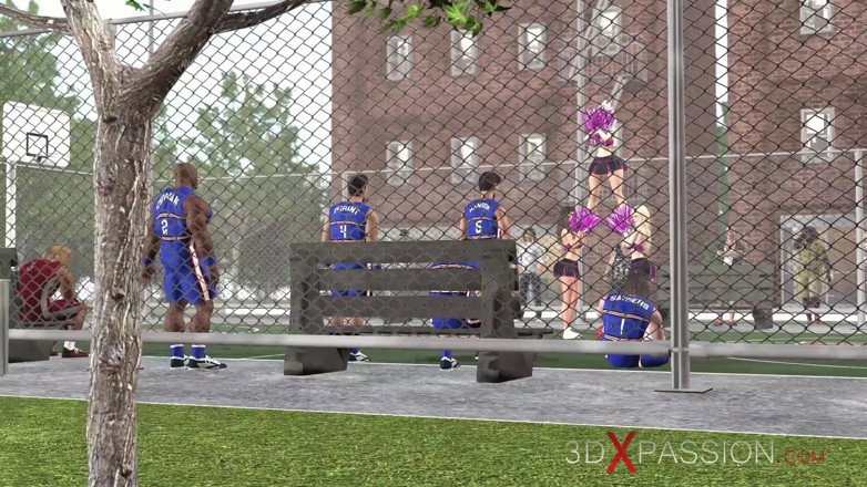 3dxpassion: Basketball players fuck hard a sexy cheerleader girl on the...