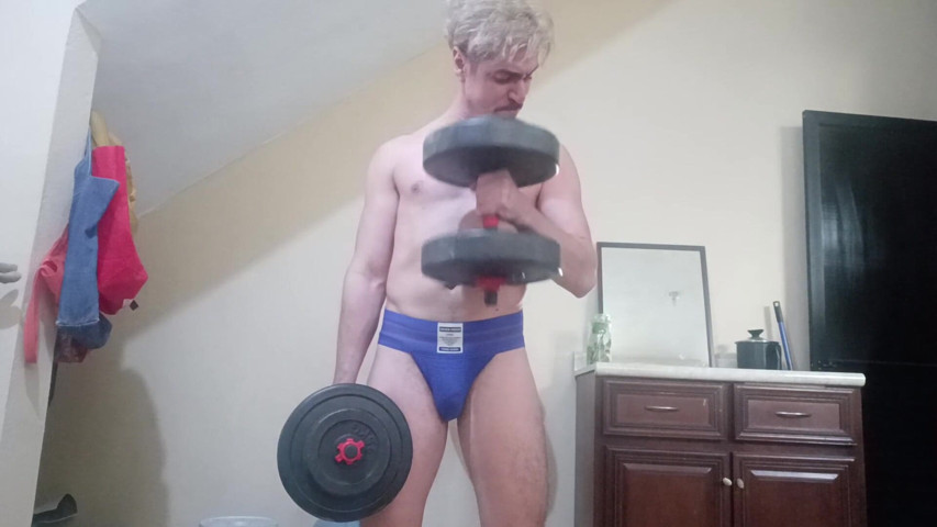 Handsome White Latino Working Out in Jockstrap (TabascoJake)