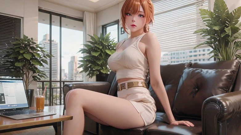 Seraphina Vale: 빨간 머리 비서의 게으른 오후! 소파에서 맨발로, 쉬어 스타킹, 오한에서 젖어!