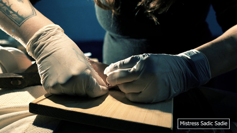 Sadic Sadie: 도토리에 공과 바늘을 못 박는 건 처음이에요.