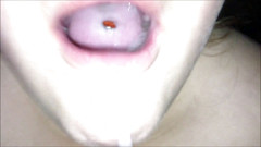 Filling this cum slut wife mouth full of my hot sissy cum making her swallow it