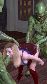 Gruppo Di Supergirl Sexy E Pieno Di 2 Mostri Brutti