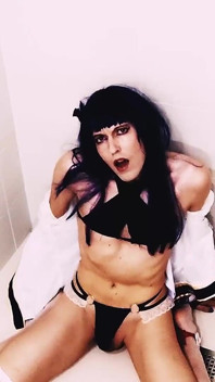 Purple Hair Cosplayer Puts Different Dildos in Her Ass