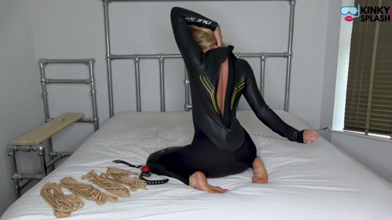 UKCuteGirl Lucy Lauren: Tight Sweaty Wetsuit Hogtie Bondage Plus Big Gag