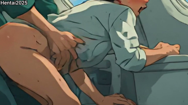 Hentai2025: Anaal vluggertje op een vliegtuigcompilatie cartoon Hentai-animatie