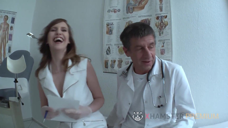 Sextermedia by Pete: MILF Nurse and Brunette Slut Banged Sharing Gynecologist's Cock