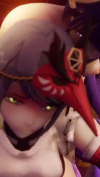 Genshin Raiden Shogun Fucks Sara with a Strapon, Itto Is There Too