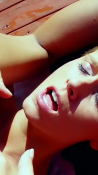 Naked on the Hot Pool Deck - Slim Brunettes Lick and Finger Each Other in the Midday Sun