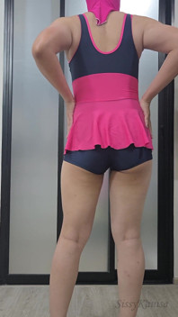 Sissy Kanisa Crossdresser Pink Granatowy kostium kąpielowy dopasowanie