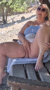 Horny Wife Masturbates on the Bench