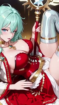 Golden Hall Fantasy! Green-haired Knight in Red-white Armor Kneeling, Teasing with Floating Magic Books - Divine Meets Carnal!