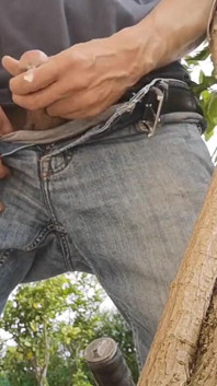 Hiding Outside Behind a Tree to Jerkoff with Huge Cumshot