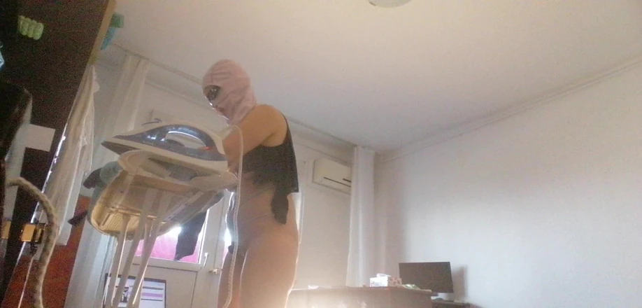 Mirsur: Amateur Wife Does Housework Naked. Brunette with Hairy Pussy, Big...