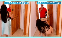 Young stepmom drops towel in front of delivery boy and then gets fucked hard