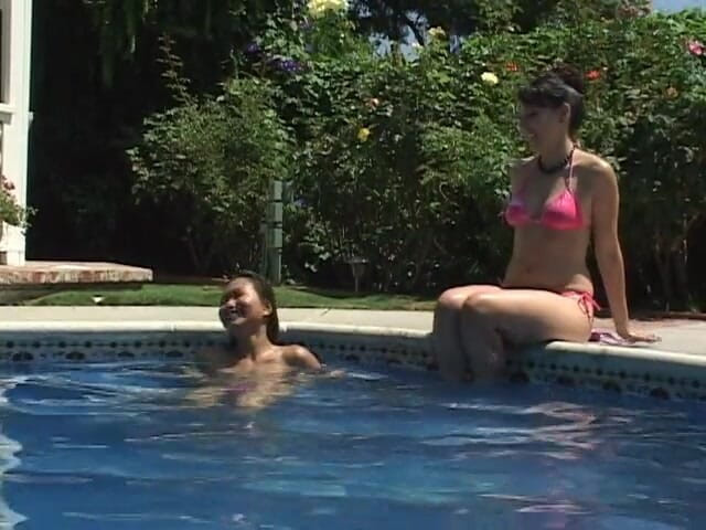 Girls of Desire: Sexy cutie having oral sex on the pool with lesbian...