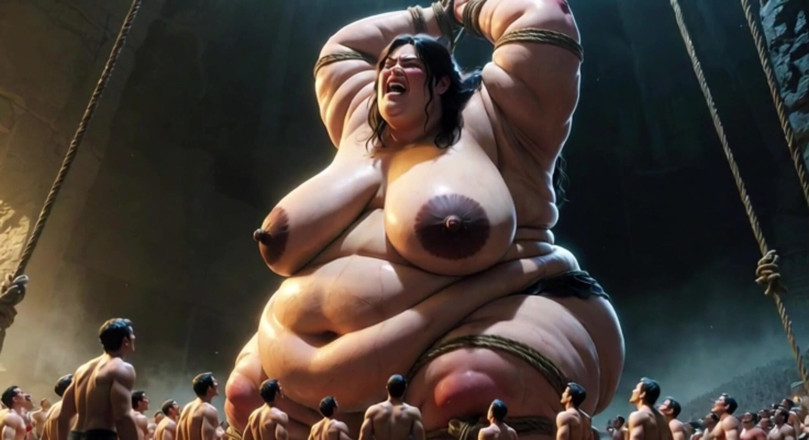 YOUR BEST FANTASY: Une SSBBW géante attachée sur son lit - désespérée d’hommes minuscules...
