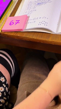 College Girl 67 Six-seven - Teasing Him Under the Desk During Math. Cum on Wristwatch