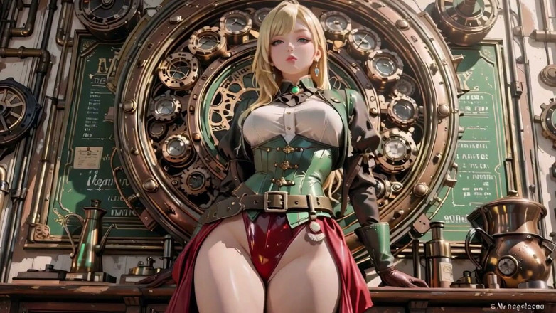 Seraphina Vale: Steampunk Technician's Private Morning! Blonde Curves Stretch Lazily Before Giant...