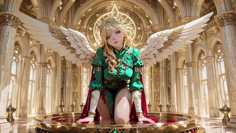 Seraphina Vale: Loira Angel Queen! Sagrada ajoelhada em uma Grande Catedral, o...