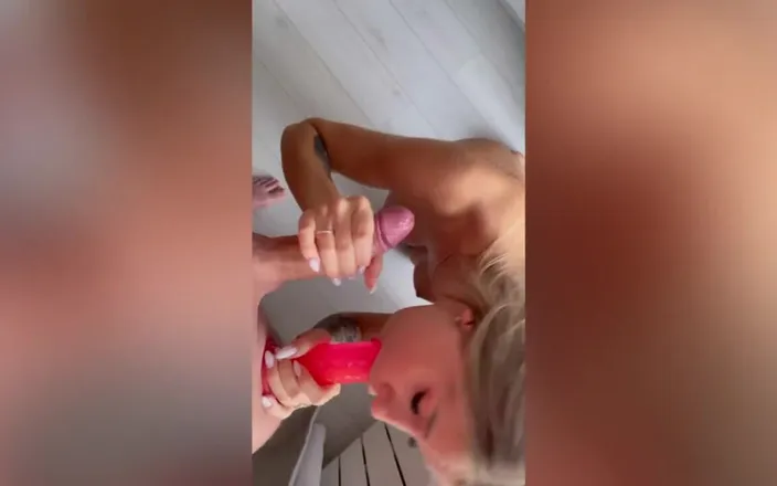Vik1one: Two Cocks in the Mouth of a Hot Blonde. Very...