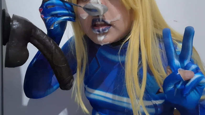 fermerino: Cute Samus Femboy with BDSM Nosehook Giving a Sloppy Blowjob...