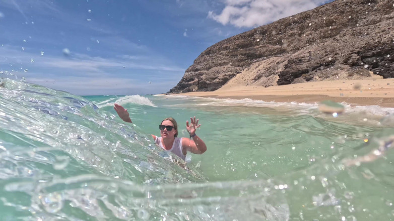 Emma Voyeur: Girl Wetting Jeans in the Ocean and Swimming in Wet...