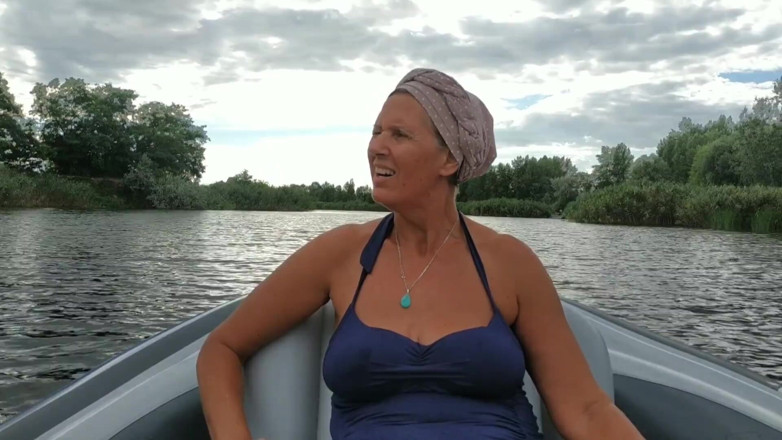 Lukerya: Sexy Old Weekend Housewife in One Piece Swimsuit on Boat