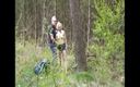 German Amateur: Naughty teen is blowing two hard cocks outdoors