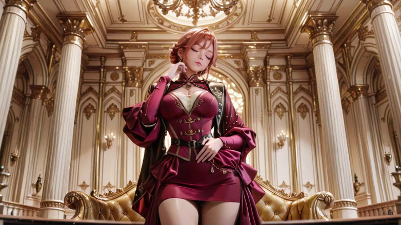 Seraphina Vale: Rote Königin auf dem Goldenen Thron! Tiefes Samtkleid, Faules Chin-Ruhe...