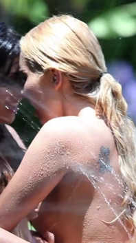 Aaliyah Love and Roxy Lotus, Licking and Playing Outdoor, on the Grass, by the Pool
