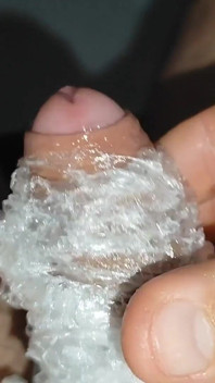 Dick in Plastic Ball Helps with Masturbation.