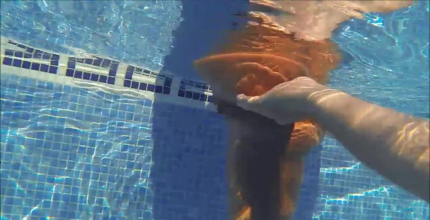 Natalie K: 水中のお尻と猫の運指と水泳で遊んで、私はそれらを脱いだ後、ビキニのボトムスを着ていない