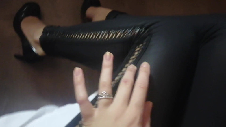 Taya Lite: A girl in leather pants shows high heels and then...