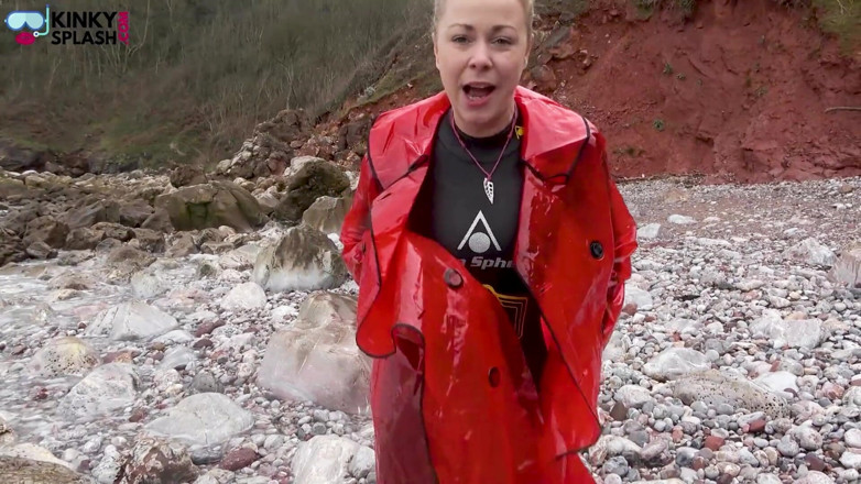 UKCuteGirl Lucy Lauren: Shiny Pvc Over Neoprene Wet Beach JOI &amp; Play