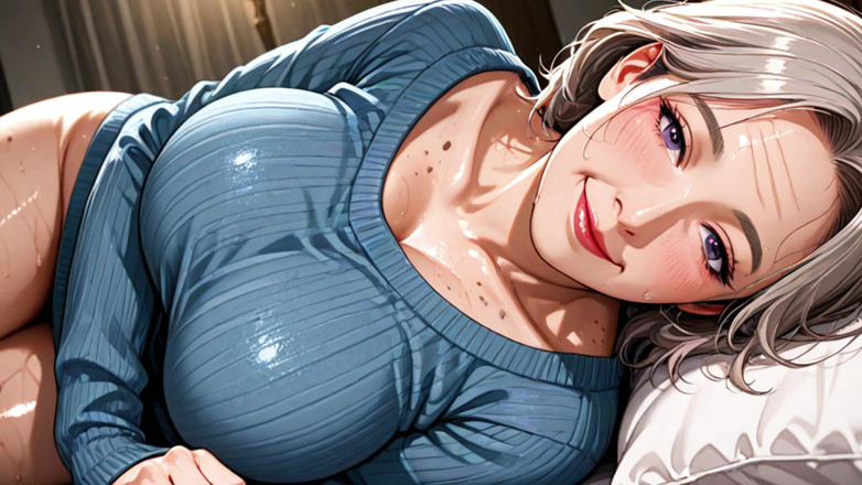 AI Porn: Blue Sweater Hides Huge Boobs