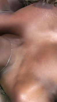 An oiled big ass ebony pounded in her pussy and milked on ass from BBC dude